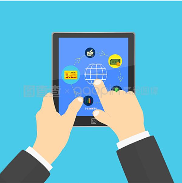 通过互联网、移动购物通讯和送货服务购买产品的电子商务信息概念